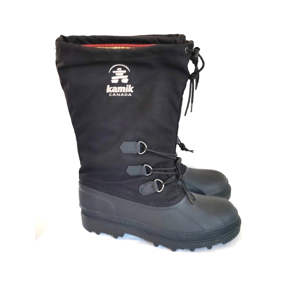 NWOT Kamik Canuk Men 12 Black Winter Snow Boots Waterproof Rubber Sole Red Liner